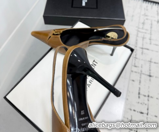 Trendy Design Saint Laurent Babylone Breteuil Slingbacks Pump 9cm in Oil Leather Khaki 51213005