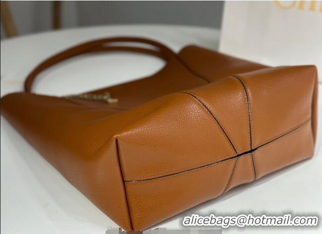 Inexpensive Chloe Large Spin Tote Bag in Grained Leather 1120 Brown 2025