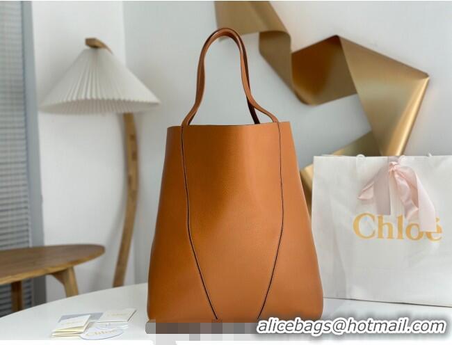 Inexpensive Chloe Large Spin Tote Bag in Grained Leather 1120 Brown 2025
