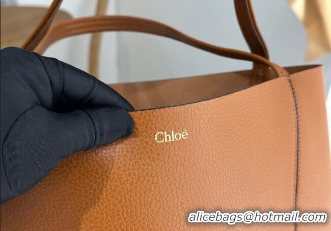 Inexpensive Chloe Large Spin Tote Bag in Grained Leather 1120 Brown 2025