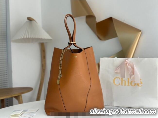 Inexpensive Chloe Large Spin Tote Bag in Grained Leather 1120 Brown 2025