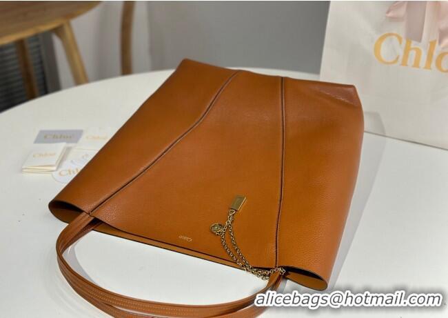 Inexpensive Chloe Large Spin Tote Bag in Grained Leather 1120 Brown 2025