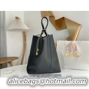 Super Quality Chloe Large Spin Tote Bag in Grained Leather 1120 Black 2025