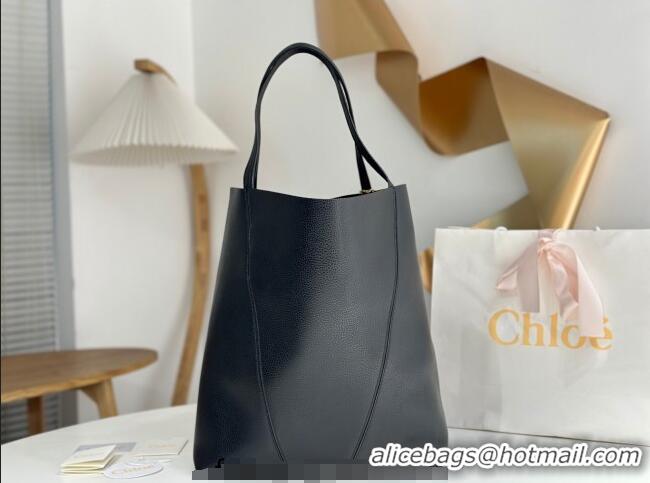 Super Quality Chloe Large Spin Tote Bag in Grained Leather 1120 Black 2025