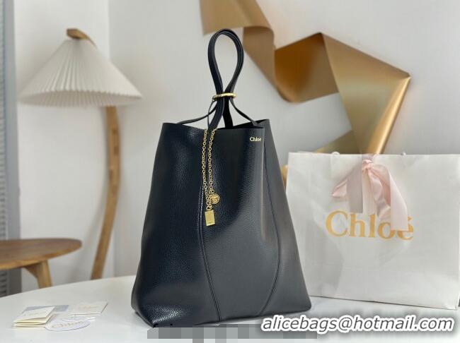 Super Quality Chloe Large Spin Tote Bag in Grained Leather 1120 Black 2025