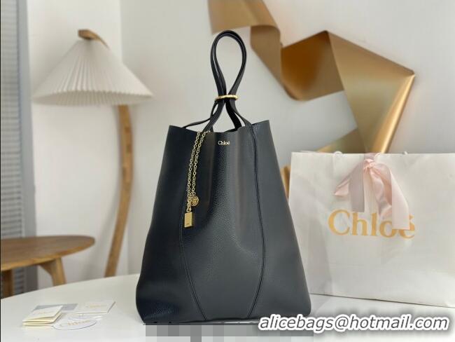 Super Quality Chloe Large Spin Tote Bag in Grained Leather 1120 Black 2025