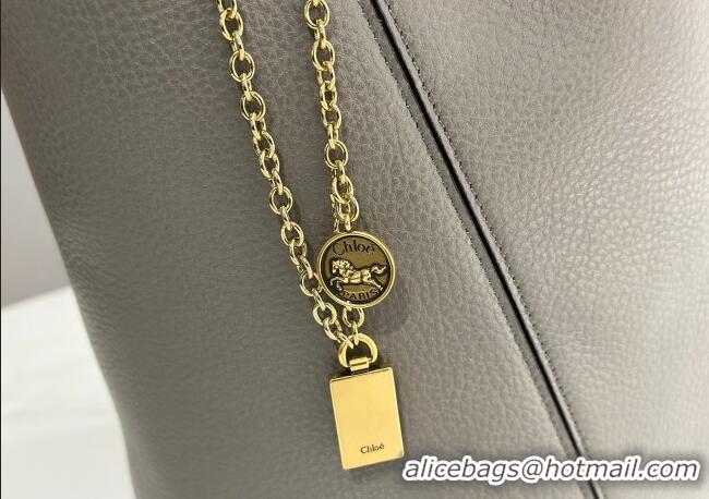 Famous Brand Chloe Medium Spin Tote Bag in Grained Leather 1120 Grey 2025