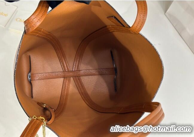Famous Brand Chloe Medium Spin Tote Bag in Grained Leather 1120 Brown 2025