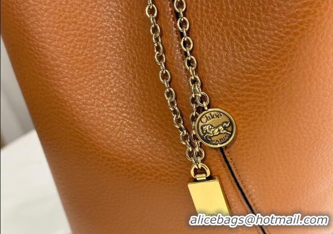 Famous Brand Chloe Medium Spin Tote Bag in Grained Leather 1120 Brown 2025