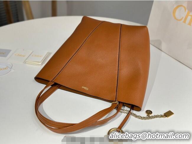 Famous Brand Chloe Medium Spin Tote Bag in Grained Leather 1120 Brown 2025