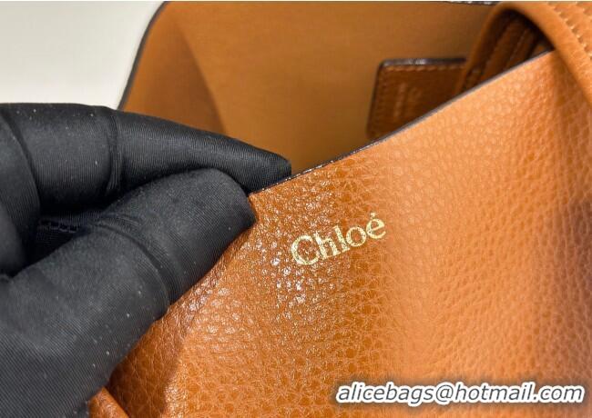 Famous Brand Chloe Medium Spin Tote Bag in Grained Leather 1120 Brown 2025