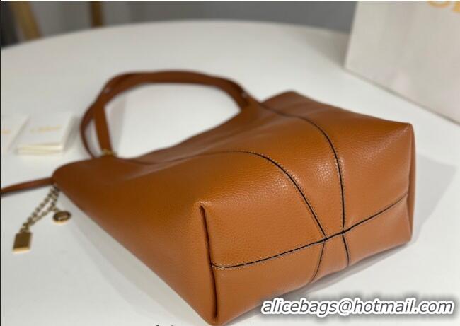 Famous Brand Chloe Medium Spin Tote Bag in Grained Leather 1120 Brown 2025