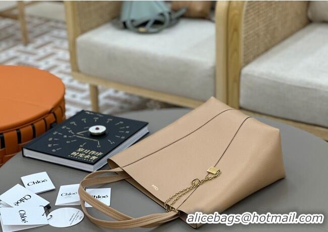 Top Grade Chloe Medium Spin Tote Bag in Grained Leather 1120 Beige 2025