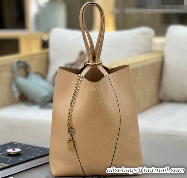 Top Grade Chloe Medium Spin Tote Bag in Grained Leather 1120 Beige 2025