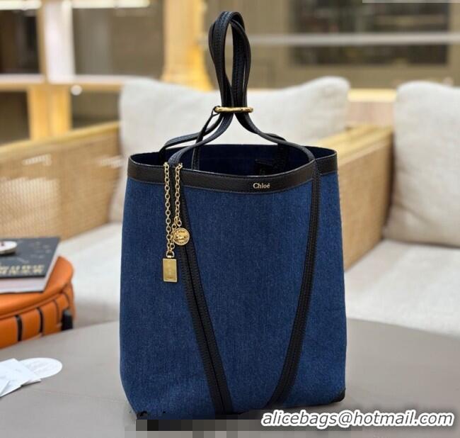 Super Quality Chloe Medium Spin Tote Bag in Denim 1120 Navy Blue 2025