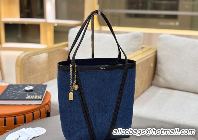 Super Quality Chloe Medium Spin Tote Bag in Denim 1120 Navy Blue 2025