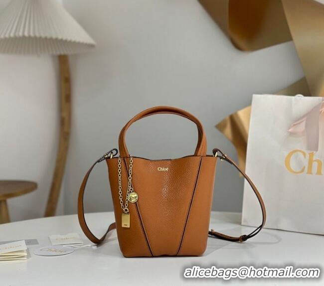 Super Quality Chloe Small Spin Tote Bag in Grained Leather 1120 Brown 2025