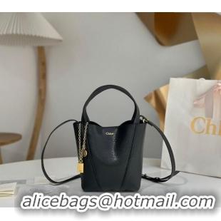 Luxury Discount Chloe Small Spin Tote Bag in Grained Leather 1120 Black 2025