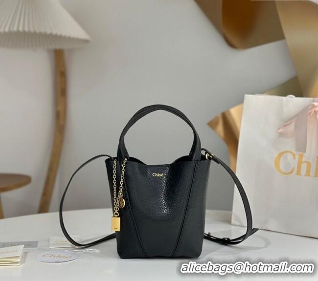 Luxury Discount Chloe Small Spin Tote Bag in Grained Leather 1120 Black 2025