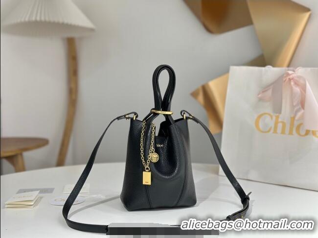 Luxury Discount Chloe Small Spin Tote Bag in Grained Leather 1120 Black 2025