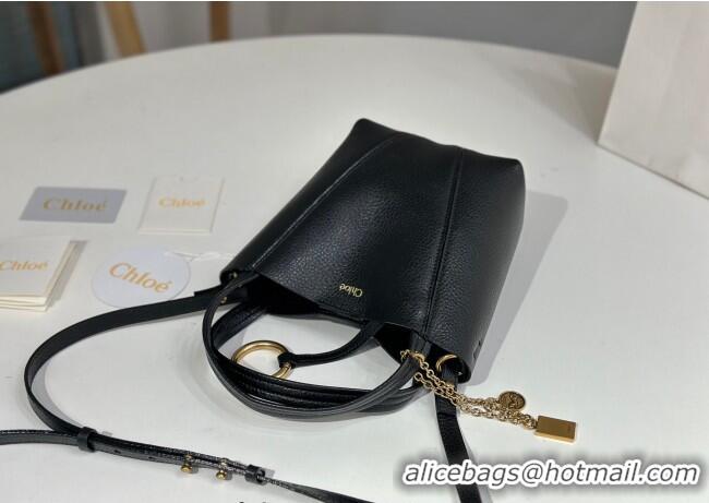 Luxury Discount Chloe Small Spin Tote Bag in Grained Leather 1120 Black 2025