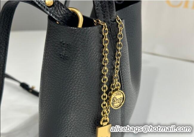 Luxury Discount Chloe Small Spin Tote Bag in Grained Leather 1120 Black 2025