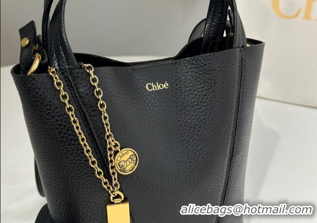 Luxury Discount Chloe Small Spin Tote Bag in Grained Leather 1120 Black 2025