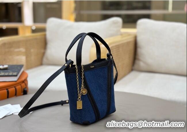 Grade Cheapest Chloe Small Spin Tote Bag in Denim 1120 Navy Blue 2025