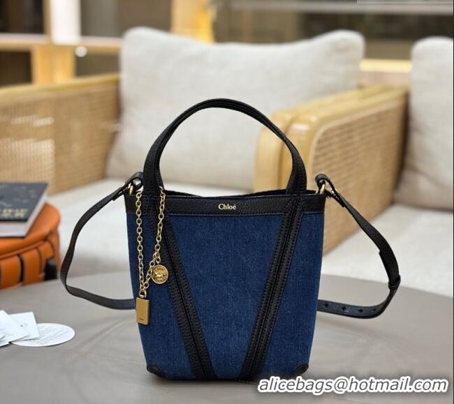 Grade Cheapest Chloe Small Spin Tote Bag in Denim 1120 Navy Blue 2025