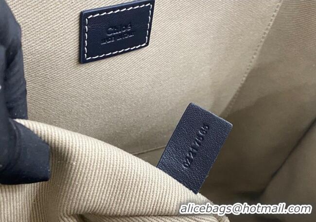 Promotional Chloe Large Woody Tote Bag in Linen Canvas and Calfskin Leather 1120 Dark Blue 2025