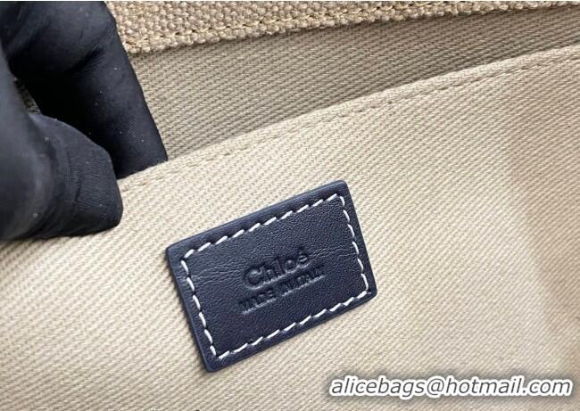 Promotional Chloe Large Woody Tote Bag in Linen Canvas and Calfskin Leather 1120 Dark Blue 2025