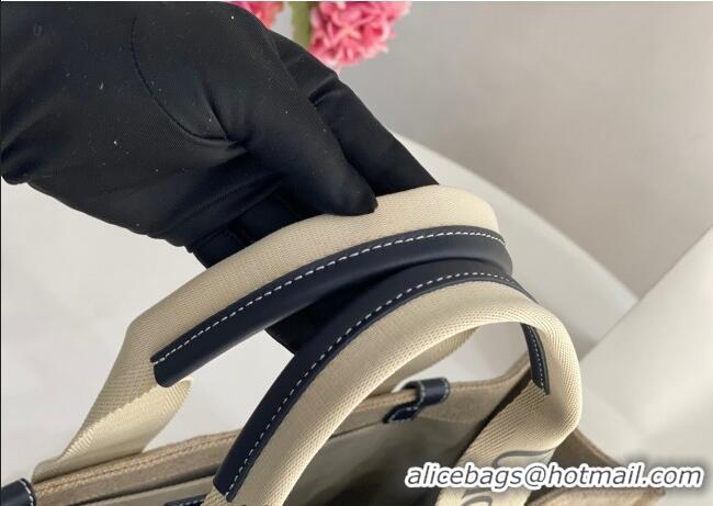 Promotional Chloe Large Woody Tote Bag in Linen Canvas and Calfskin Leather 1120 Dark Blue 2025