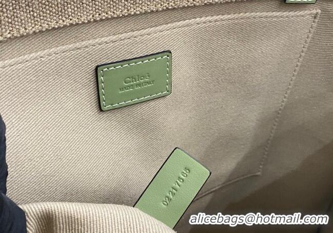 Trendy Design Chloe Large Woody Tote Bag in Linen Canvas and Calfskin Leather 1120 Light Green 2025