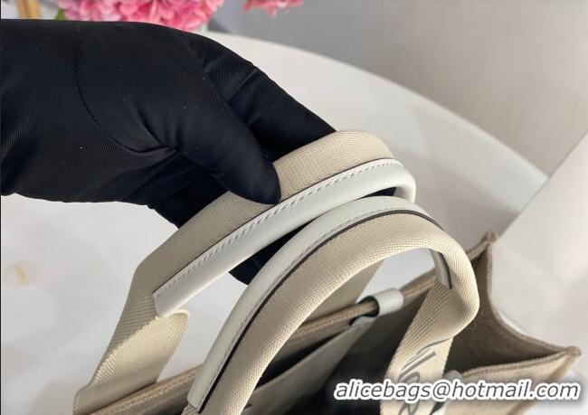 Promotional Chloe Large Woody Tote Bag in Linen Canvas and Calfskin Leather 1120 White 2025