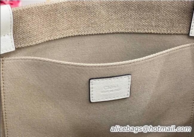 Promotional Chloe Large Woody Tote Bag in Linen Canvas and Calfskin Leather 1120 White 2025
