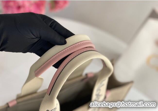 Big Discount Chloe Large Woody Tote Bag in Linen Canvas and Calfskin Leather 1120 Light Pink 2025