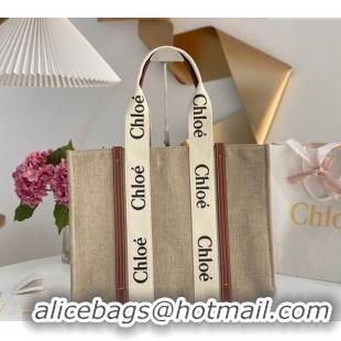 Unique Style Chloe Large Woody Tote Bag in Linen Canvas and Calfskin Leather 1120 Brown 2025