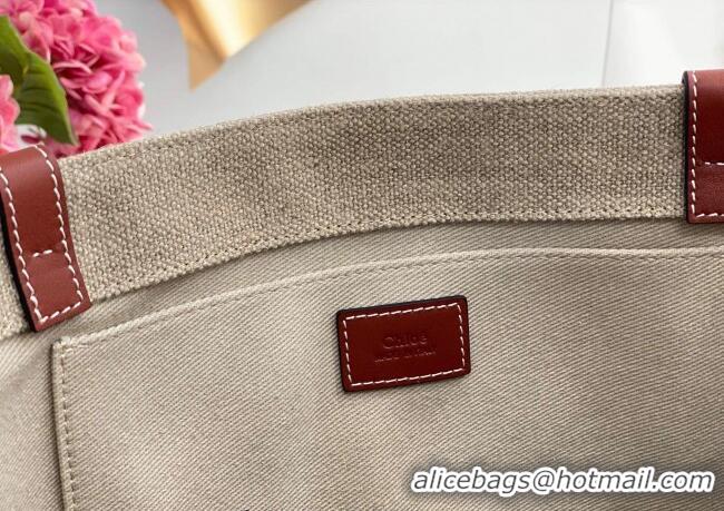 Unique Style Chloe Large Woody Tote Bag in Linen Canvas and Calfskin Leather 1120 Brown 2025