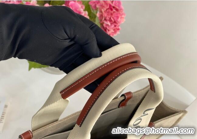 Unique Style Chloe Large Woody Tote Bag in Linen Canvas and Calfskin Leather 1120 Brown 2025