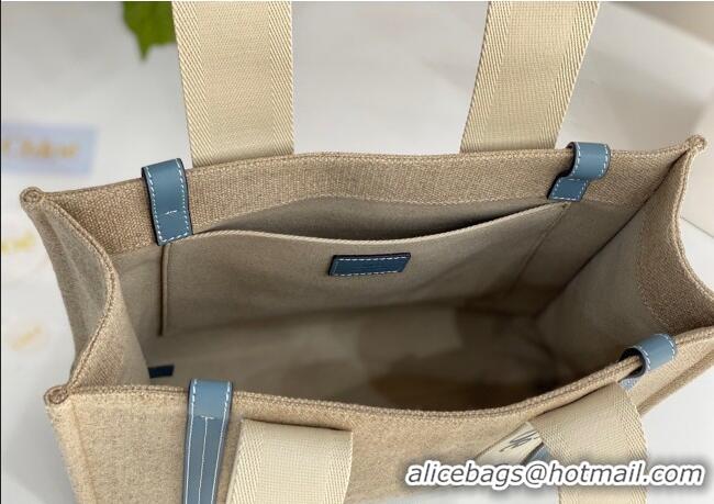 Best Price Chloe Medium Woody Tote Bag in Linen Canvas and Calfskin Leather 1120 Denim Blue 2025