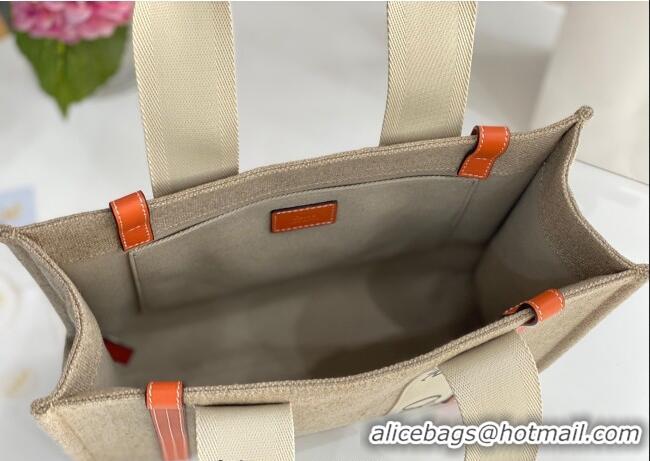 Good Quality Chloe Medium Woody Tote Bag in Linen Canvas and Calfskin Leather 1120 Orange 2025