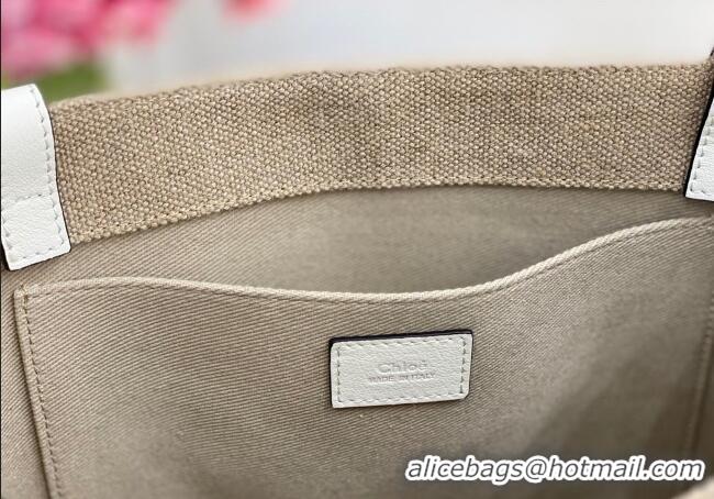 Top Quality Chloe Medium Woody Tote Bag in Linen Canvas and Calfskin Leather 1120 Light Green 2025