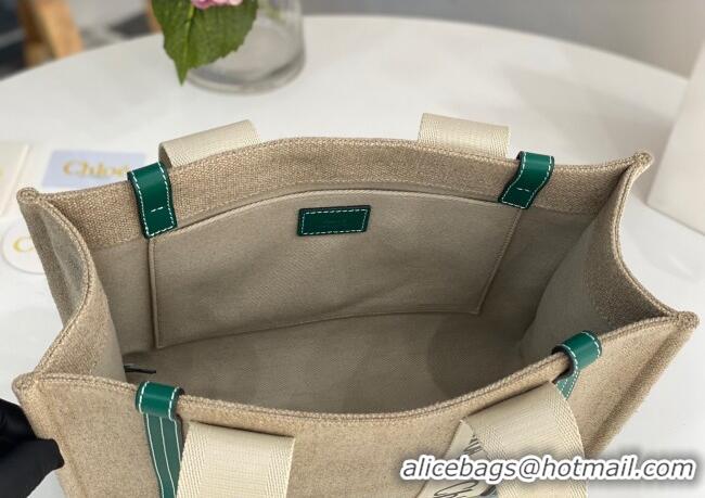 Best Product Chloe Medium Woody Tote Bag in Linen Canvas and Calfskin Leather 1120 Dark Green 2025