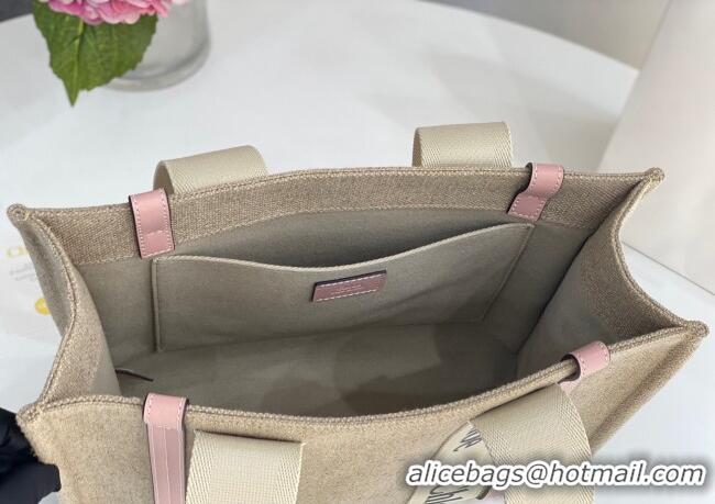 Best Quality Chloe Medium Woody Tote Bag in Linen Canvas and Calfskin Leather 1120 Light Pink 2025