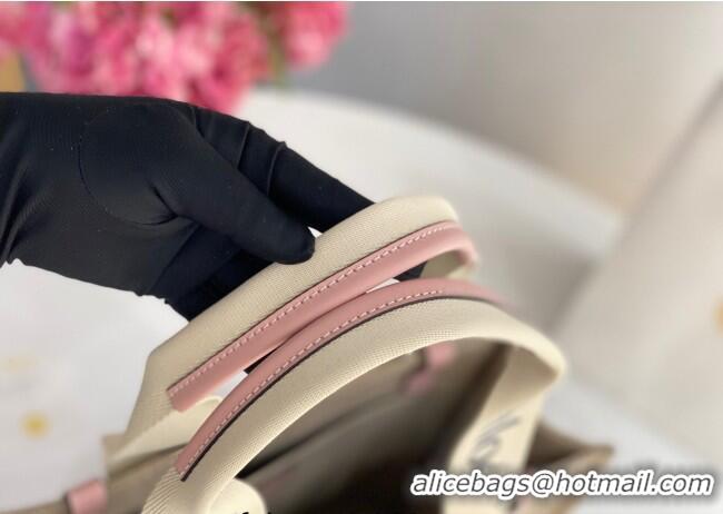 Best Quality Chloe Medium Woody Tote Bag in Linen Canvas and Calfskin Leather 1120 Light Pink 2025