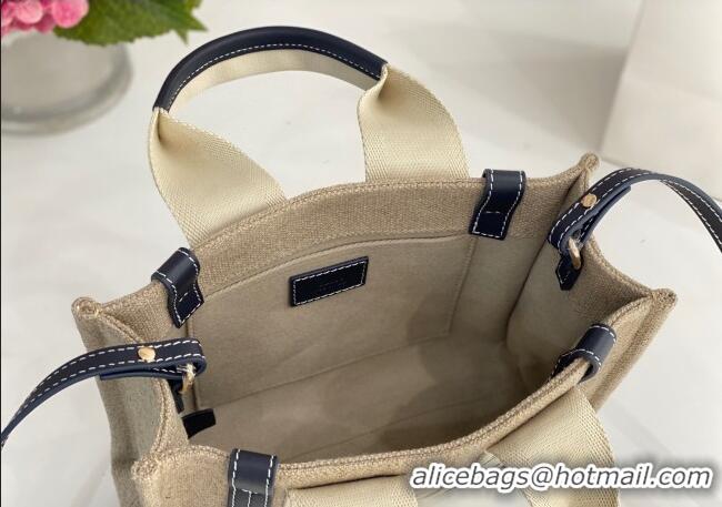 Top Grade Chloe Small Woody Tote Bag in Linen Canvas and Calfskin Leather 1120 Dark Blue 2025