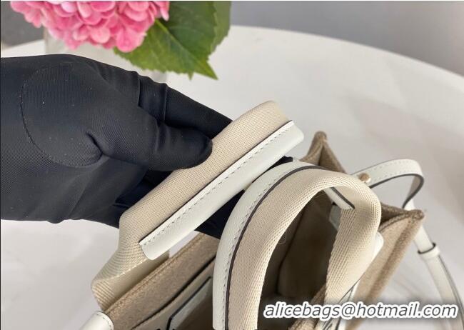 Good Taste Chloe Small Woody Tote Bag in Linen Canvas and Calfskin Leather 1120 White 2025