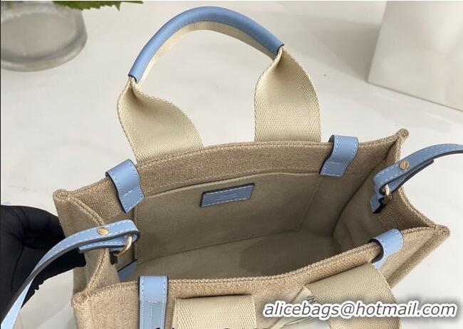 Unique Grade Chloe Small Woody Tote Bag in Linen Canvas and Calfskin Leather 1120 Light Blue 2025