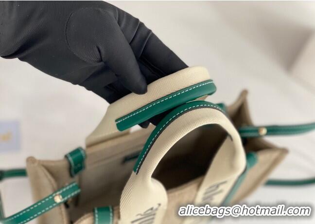 Affordable Price Chloe Small Woody Tote Bag in Linen Canvas and Calfskin Leather 1120 Dark Green 2025