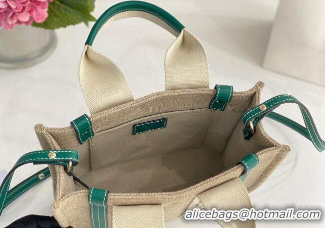 Affordable Price Chloe Small Woody Tote Bag in Linen Canvas and Calfskin Leather 1120 Dark Green 2025